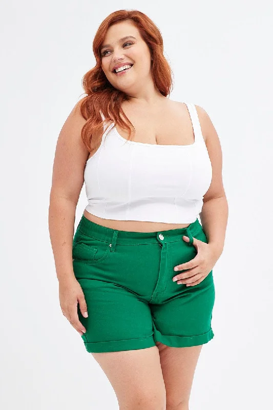 Relaxed Fashion Green Mom Denim Shorts High Rise