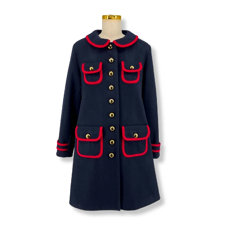 Modern Chic Ladies Paddington Station Coat - Navy and Red