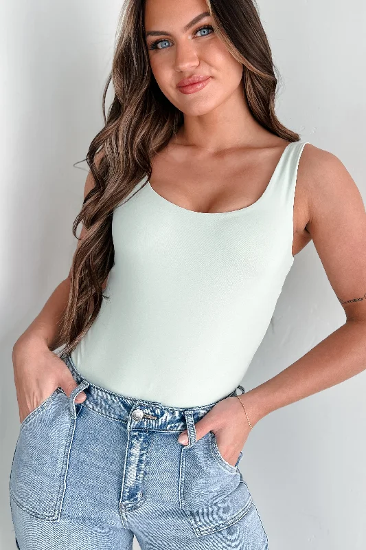 Cozy Fashion Trends New Hobbies Scoop Neck Tank Bodysuit (Sprout Green)
