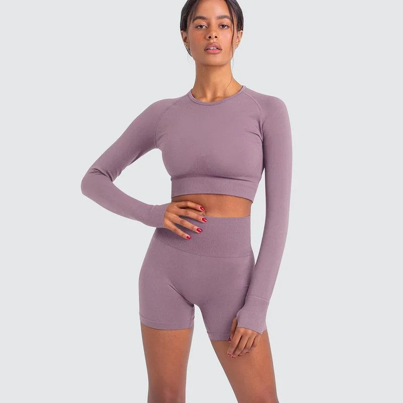 Long Sleeve Shorts Suit-Deep Purple