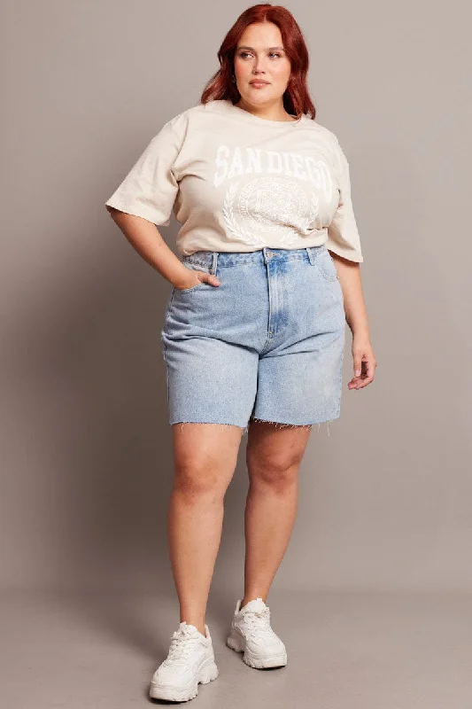 Elegant Casuals Denim Longline Shorts High Rise Relaxed Fit Raw Hem