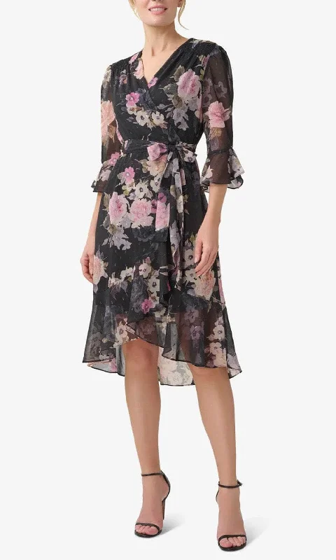 Breezy Comfort Adrianna Papell AP1D104917 - Floral Tie Waist Chiffon Dress