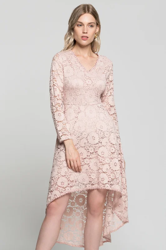 Comfortable Fashion Looks Pink V - Neck Floral Full Sleeves Mullet Dress