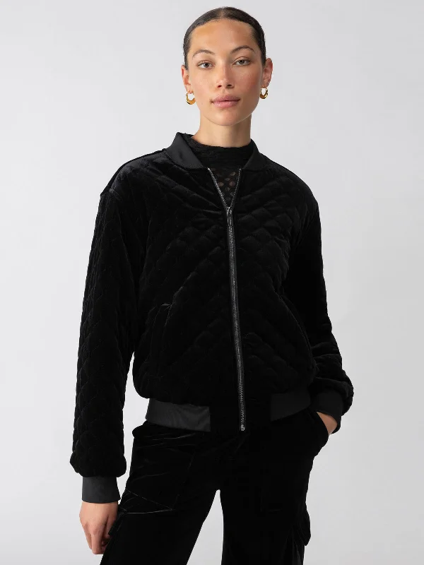 Sporty Comfort Mona Velvet Bomber Jacket Black
