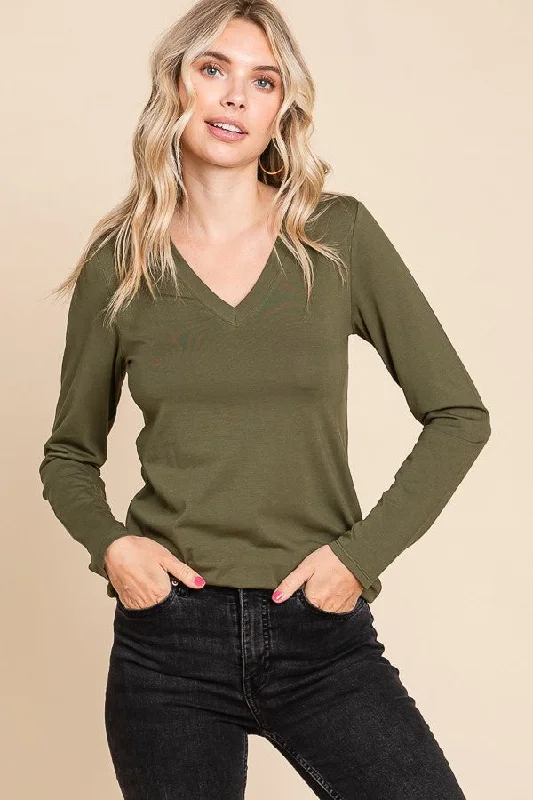 Trendy Layers Olive Fitted Long Sleeve Top