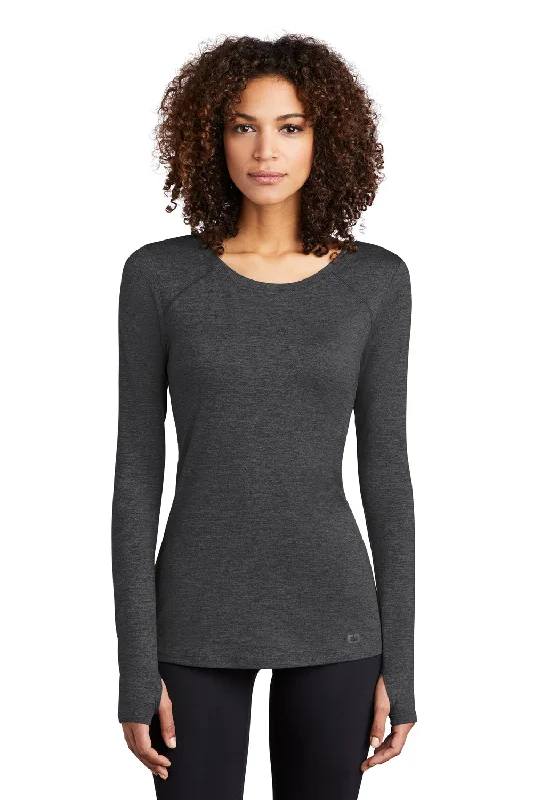 Comfortable Lounge Wear Ogio Womens Endurance Force Moisture Wicking Long Sleeve Crewneck T-Shirt - Heather Blacktop