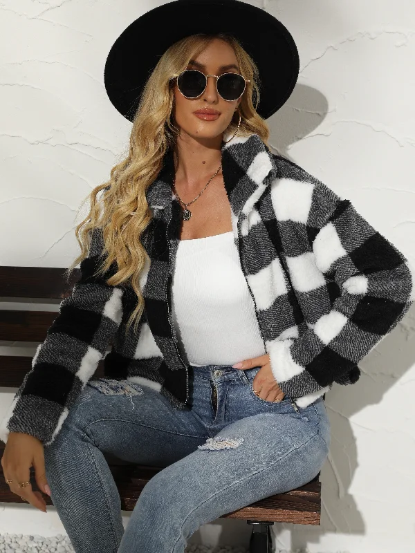 Weekend Comfort Wear Women's Outwear Plaid Blouses Flannel Long Sleeve Lapel Button Down Shirt Quilted Lined Jacket