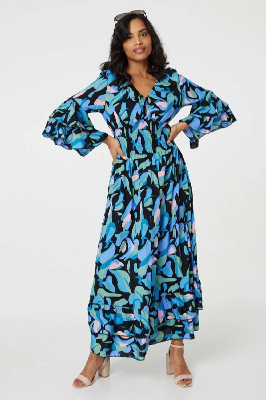 Trendy Dresses Printed Ruffle Hem Empire Maxi Dress