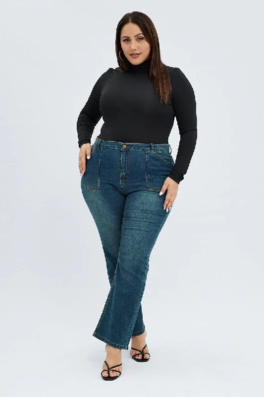 Weekend Comfort Wear Denim Flare Denim Jeans Mid Rise