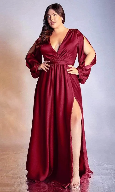 Cozy Fashions Ladivine 7475C - V Neck High Slit Long Evening Dress