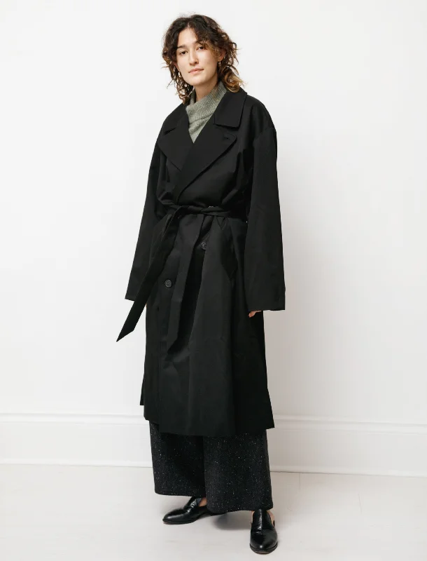 Cozy Chic Trends Double Breasted Trench with Leather Patch Black