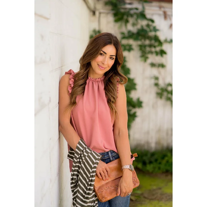 Comfy Chic Wear Dressy Ruffle Cinch Tank Blouse