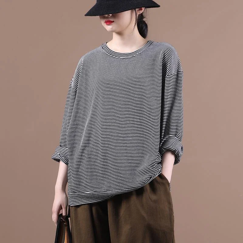 Casual Chic Outfits Italian white striped clothes For Women o neck Dresses fall blouses