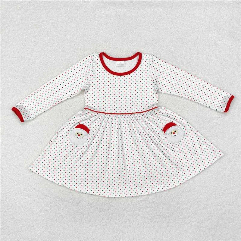 Soft Tops GLD0779  Baby Girls Christmas Dots Santa Knee Length Dresses