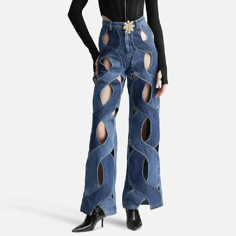 Cozy Fashion High Waist Contrast Straight Denim Jeans