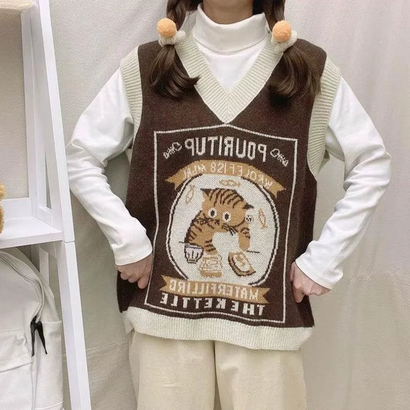 Versatile Casuals Vintage Cat Sweater Vest