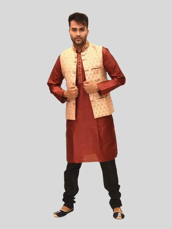 Relaxed Clothing Silk Banana Yellow With Barn Red Embroidered Collar Modi Vest