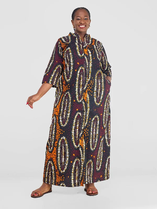 Cozy Footwear Safari Kitenge 3/4 sleeve Maxi Dress - Neba Print