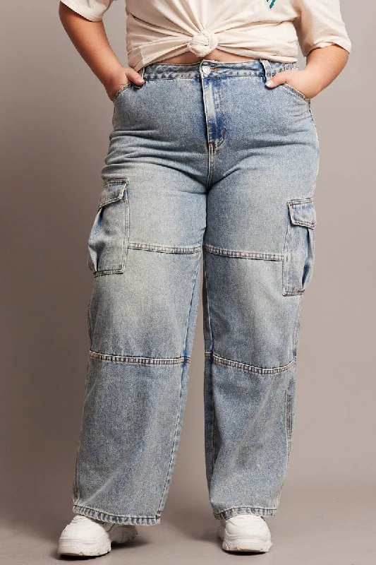 Light Layers Denim Cargo Jeans High Rise