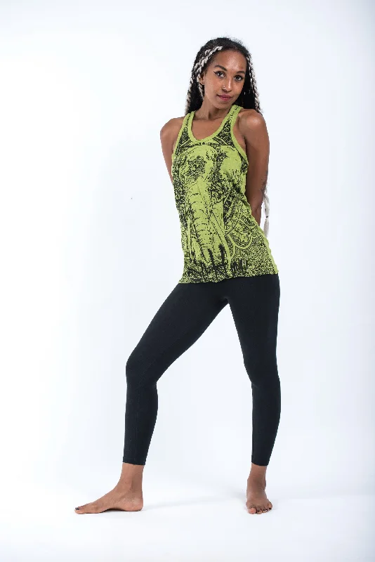 Comfortable Chic Womens Wild Elephant Tank Top in Lime