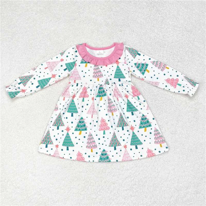 Breezy Outfits GLD0540  Baby Girls Pink Christmas Colorful Trees Knee Length Dresses