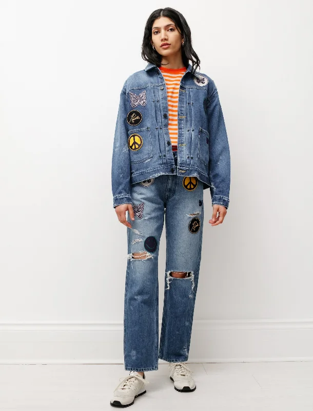 Comfortable Sweaters Assorted Patches Jean Jacket