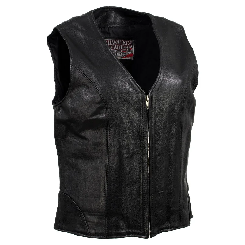 Relaxed Tops Milwaukee Leather USA MADE MLVSL5003 Women's Black Speed Queen Motorcycle Leather Vest with Front Zipper