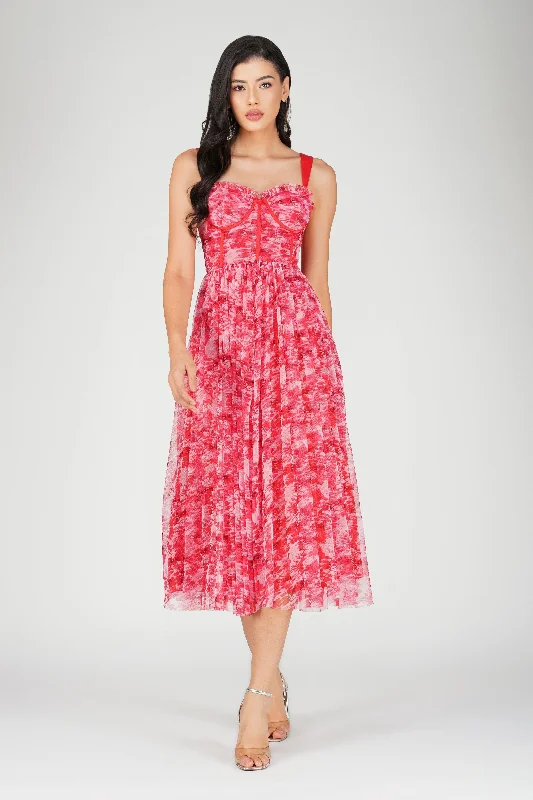 Fashionable Comfort Dane Red Printed Corset Midi Dress