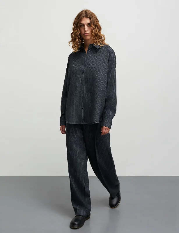 Soft Tops Pinstripe Melange Crelly Shirt, Parisian Night Melange