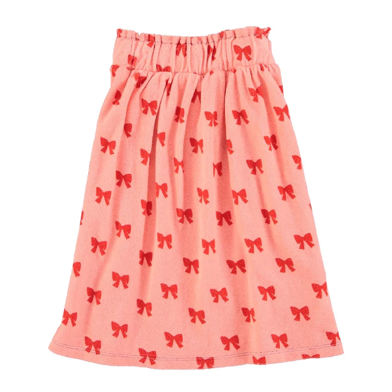 Comfortable Fashion Looks PIUPIUCHICK PINK/RED TERRY BOW PRINT MIDI SKIRT