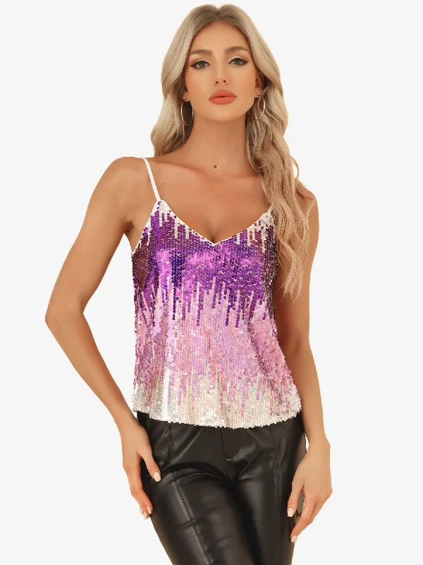 Cozy Knits Sequined Straps Party Glitter Disco Sparkle Cami Top