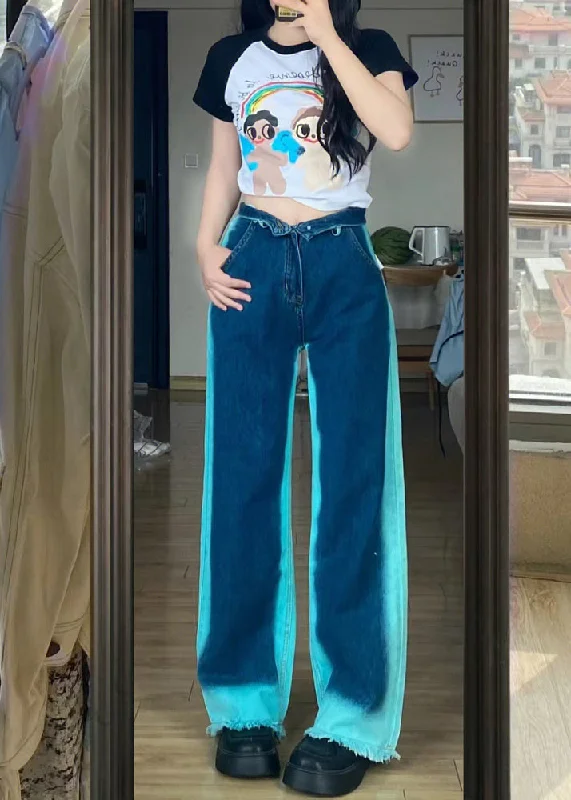 Comfortable Fitwear American Style Tie Dye High Waist Denim Straight Pants Spring