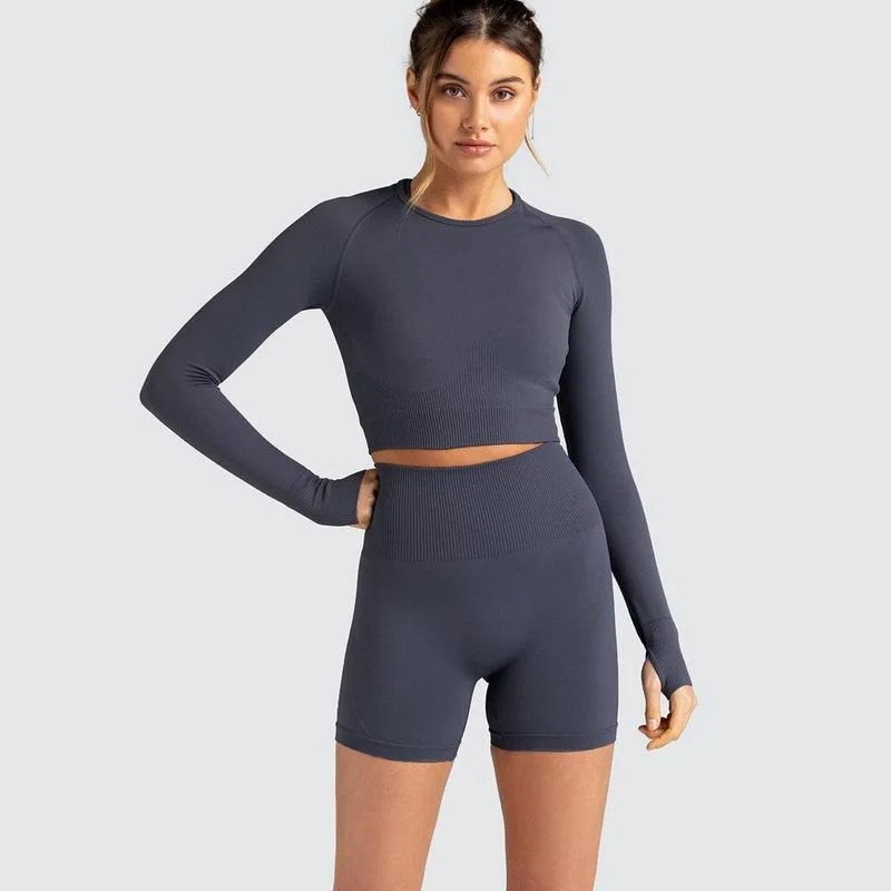 Long Sleeve Shorts Suit-Dark Gray
