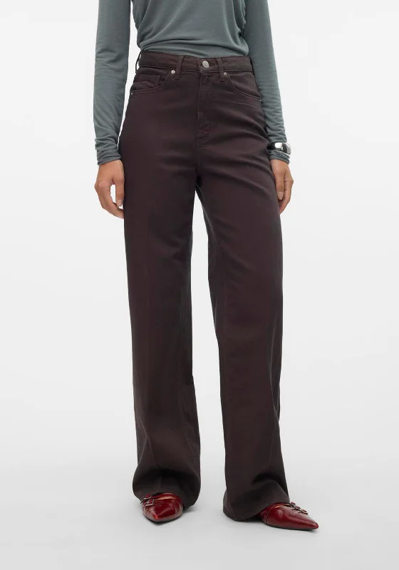 Easygoing Fashion Vero Moda Tessa High Rise Wide Leg Jeans, Brown