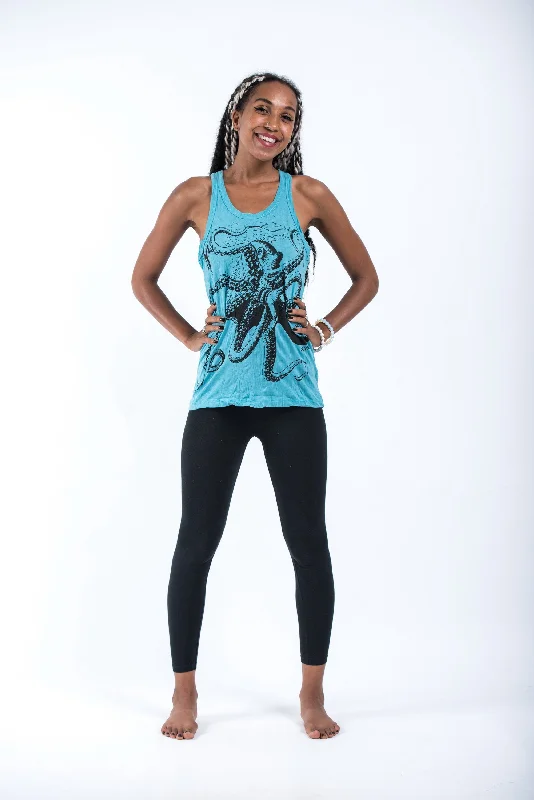 Cozy Fitting Womens Octopus Tank Top in Turquoise