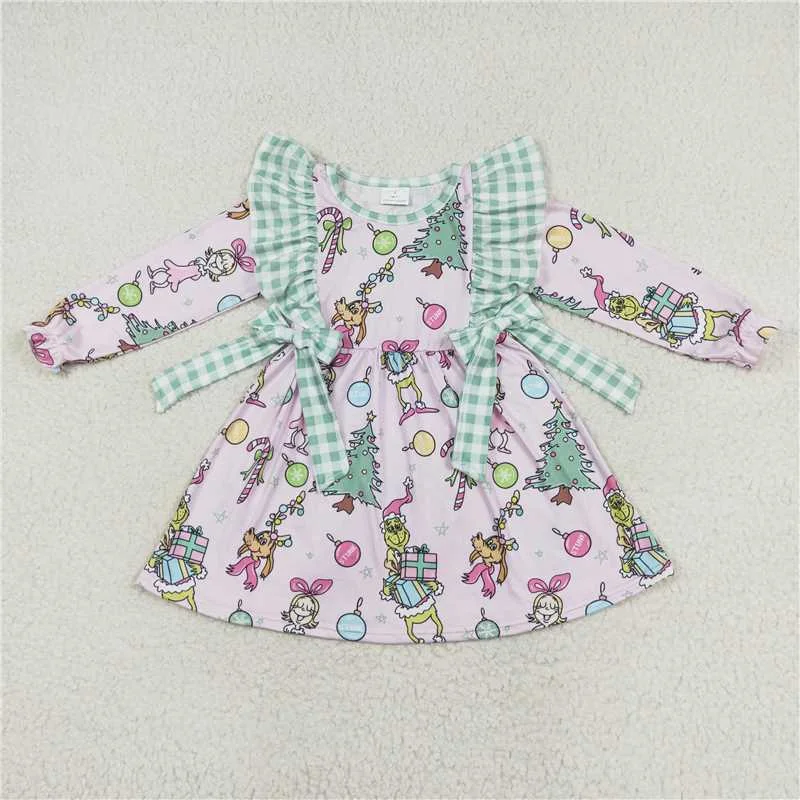 Versatile Casuals GLD0519  Baby Girls Christmas Pink Frog Bows Knee Length Dresses