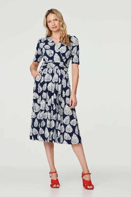 Fashion Comfort Printed Short Sleeve Wrap Tea Dress