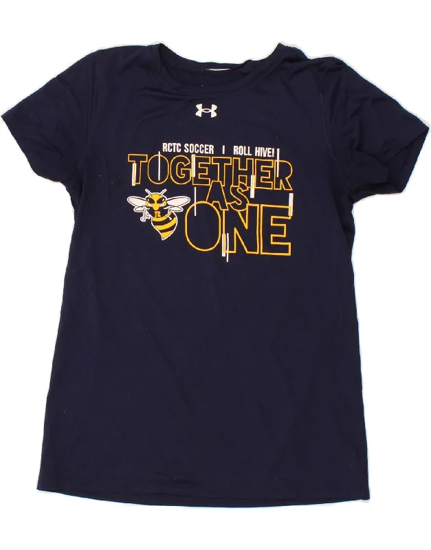 Cozy Chic Wear UNDER ARMOUR Womens Heat Gear Graphic T-Shirt Top UK 14 Medium Navy Blue