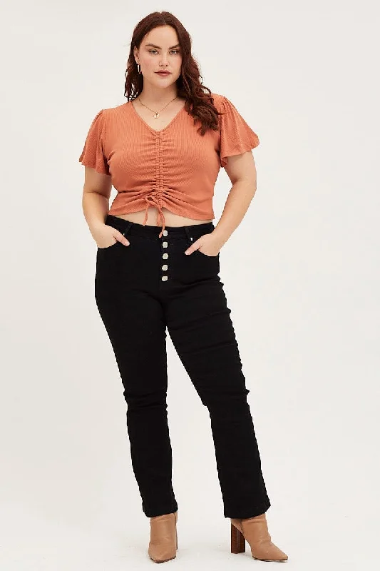 Fashion Comfort Black Denim Jean High Rise Flare