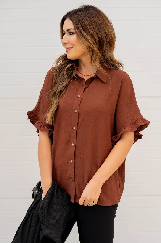 Relaxed Tops Relaxed Ruffle Trim Button Up Blouse