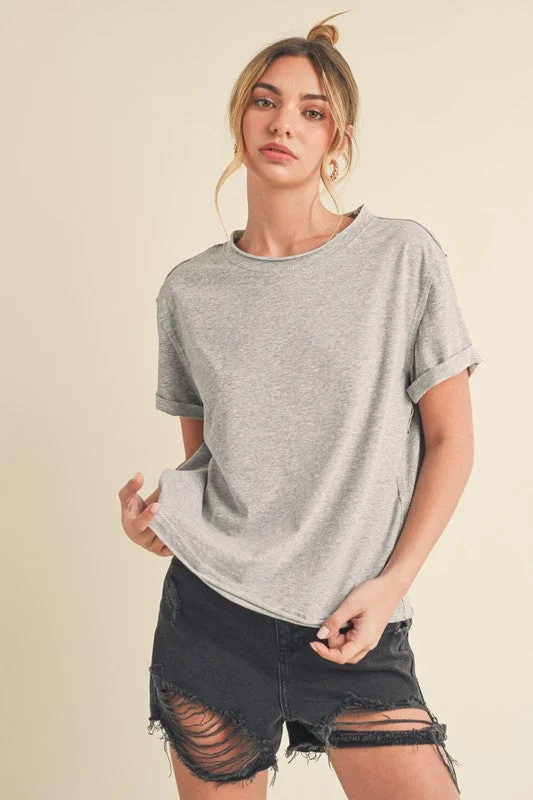 Simple Comfort Aemi + Co Exposed Seam Round Neck Short Sleeve T-Shirt