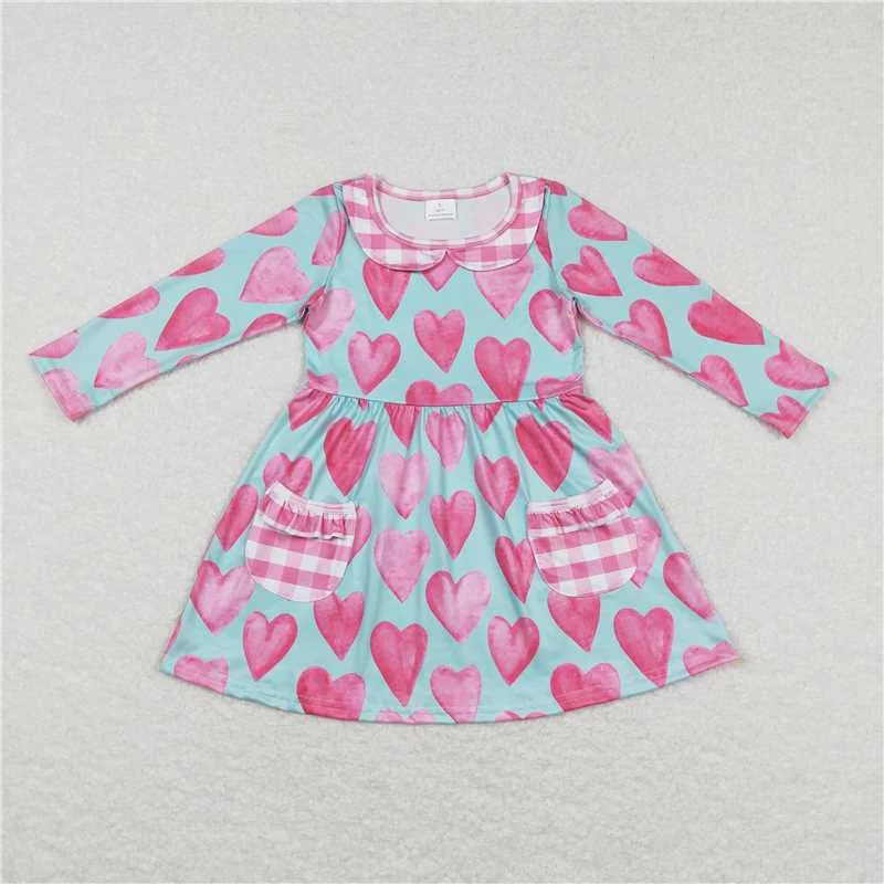 Cozy Apparel GLD0455  Baby Girls Valentines Hearts Pockets Knee Length Dresses