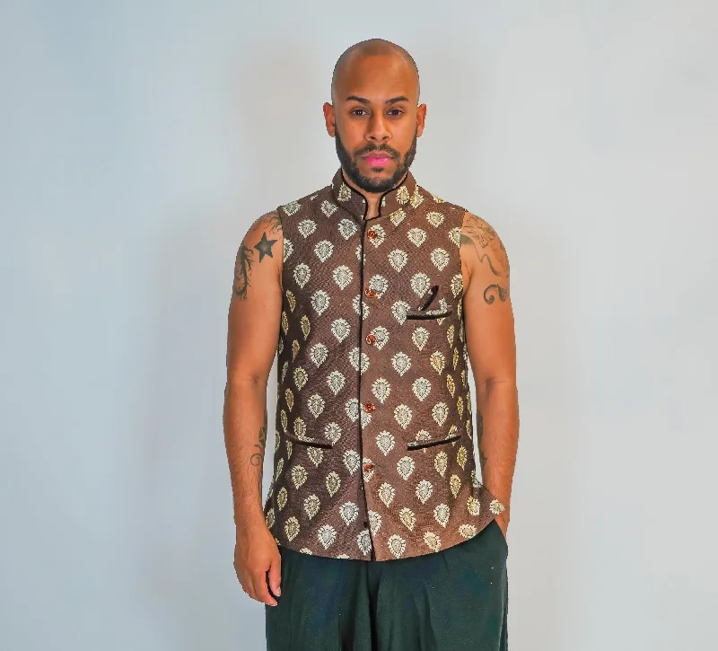 Soft Looks Silk Light Brown Brocade Vest