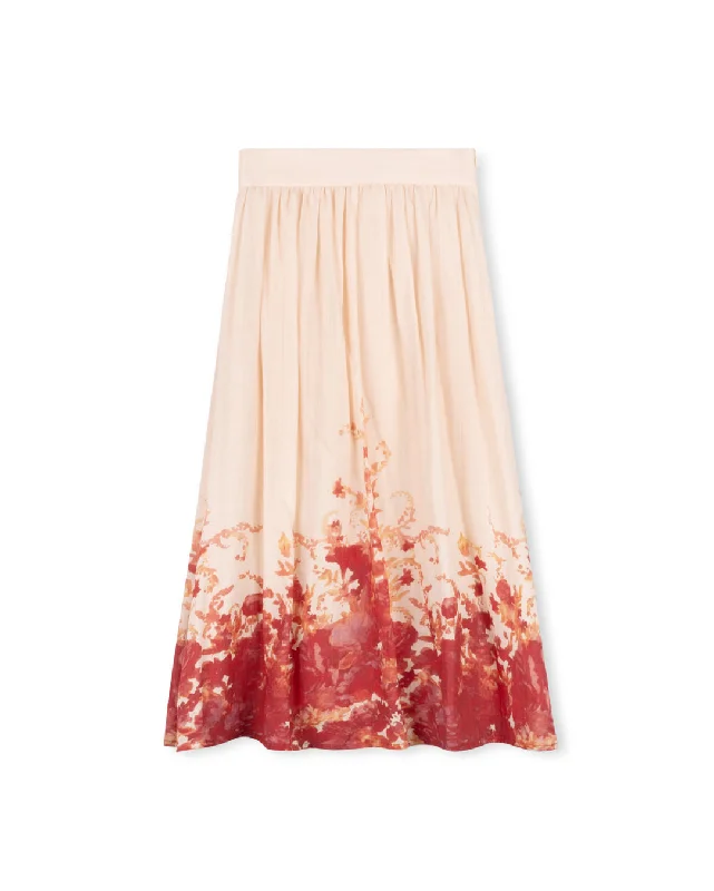 Casual Fit Wear MALLORY AND MERLOT PEACH/RED FADED MIDI SKIRT