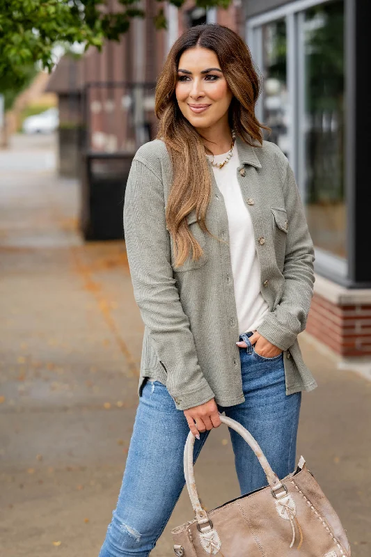 Breezy Comfort Simple Lightly Corded Shacket