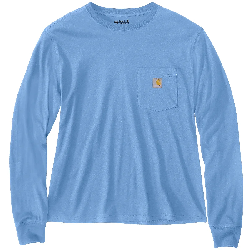 Warm Wear Women's Loose Fit Lightweight Long-Sleeve Crewneck Pocket T-Shirt