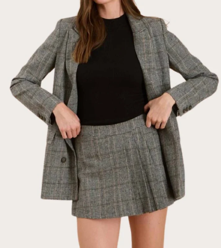 Stylish Casuals Plaid Button Up Blazer In Charcoal