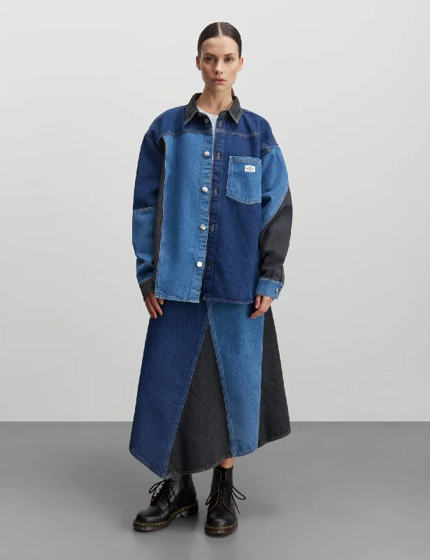 Soft Comfort Patch Denim Gisli Shirt, Mix Blue Denim