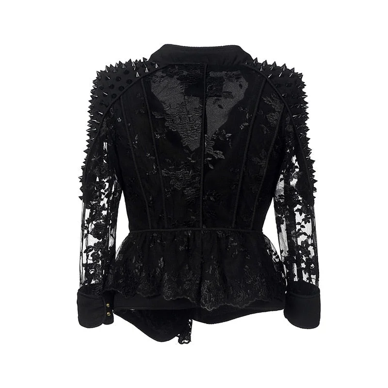 Relaxed Fashion Lace Coat Gothic Black Punk