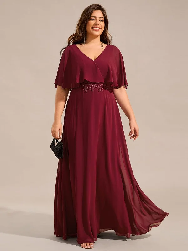 Light Comfort Plus Size Chiffon Formal Maxi Dress with Batwing Sleeves